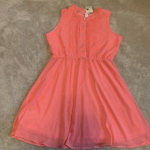 NWT Pink Owl Light Coral Pink Sleeveless Pleated Tuxedo Front Dress Size M
